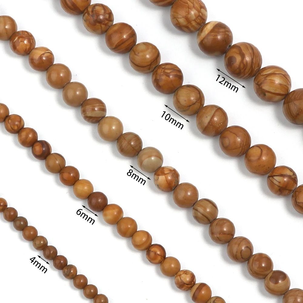 4 6 8 10mm Natursteinperlen mit gelben Holzstreifen, runde lose Abstandsperlen für die Schmuckherstellung, DIY-Halsketten- und Armbandzubehör – Detail 6