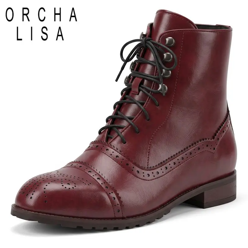 ORCHA LISA Ankle Boots for Gentlemen Curved Toe 3cm Short Heel Tie Up Big Size 44 45 46 47 48 49 50 Everyday Black White