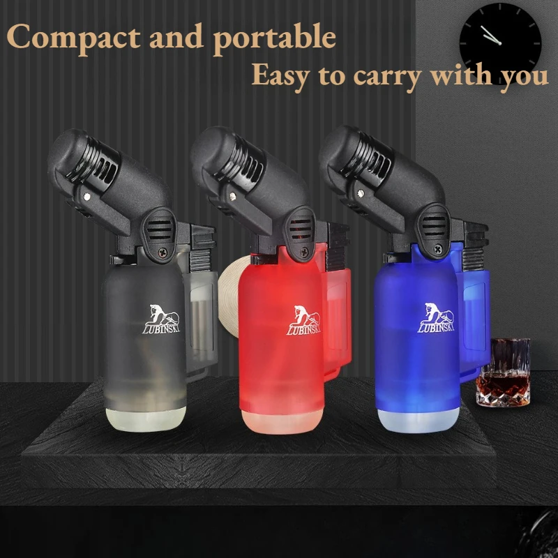 

Mini Single Jet Blue Flame Windproof Lighter Transparent Fuel Window Portable Cigar Igniter for Outdoor Camping