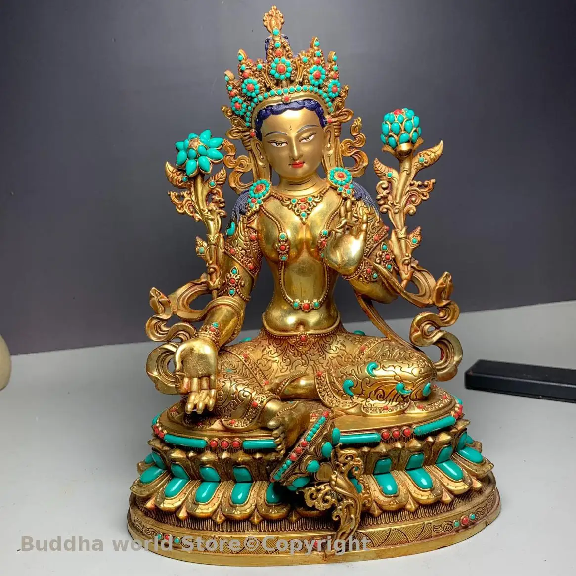 

50% OFF Rare high quality Gemstone Buddha statue Bodhisattva green tara buddha Buddhism family Temple monk Altar worship 21cm