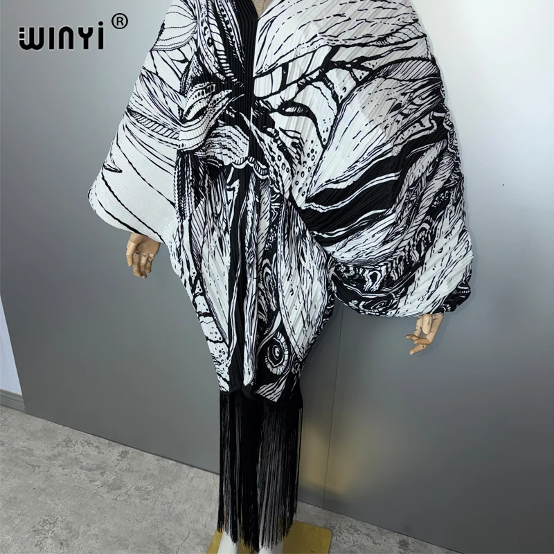 Sukienka WINYI z frędzlami, plisowana, damska, marszczona, luźna, w stylu boho, długa, typu robe, maxi, damska, vestidos, na wakacje, imprezę, elegancka, plisowana sukienka