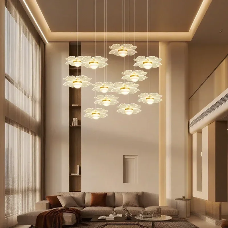Creative light luxury long-line chandelier, villa duplex building shop staircase light