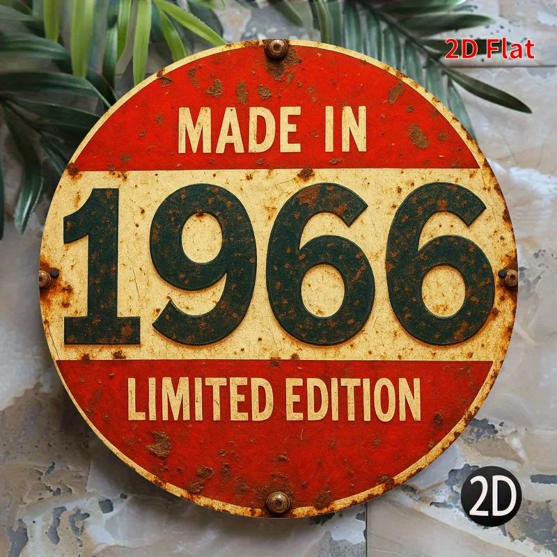 1 Stück Vintage 1966, Metallschild/Rot und Blaugrün, Retro-Wanddekoration/Hergestellt im Jahr 1966, strukturierte Metalloberfläche/Kein Strom erforderlich/für Living Roo