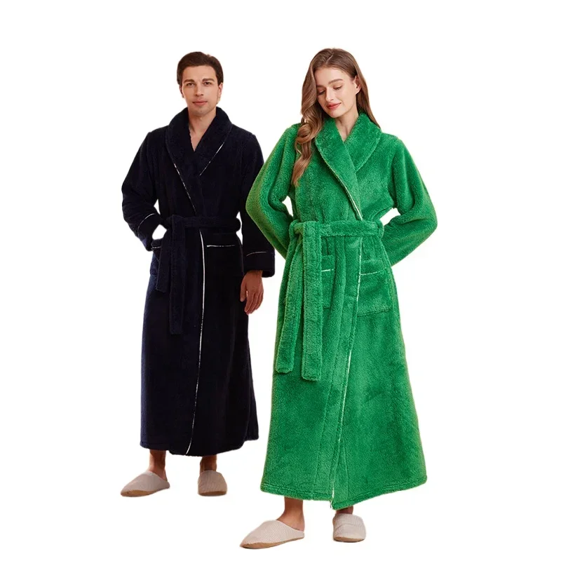 

Fashionable Couple Double-sided Thick Nightgown, Large Size Comfortable Cotton Fleece, Couple Extended Long Plush Bathrobe