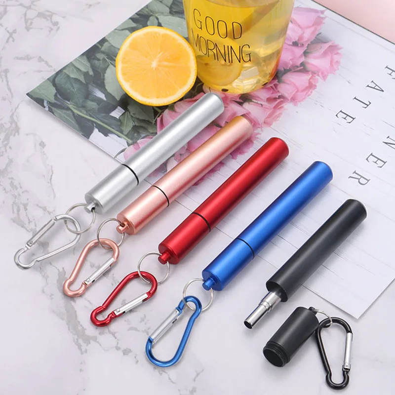 Reusable Telescopic Straw 304 Stainless Steel Metal Straw With Cleaning Brush Portable Drinking Straw Set For Travel With Case