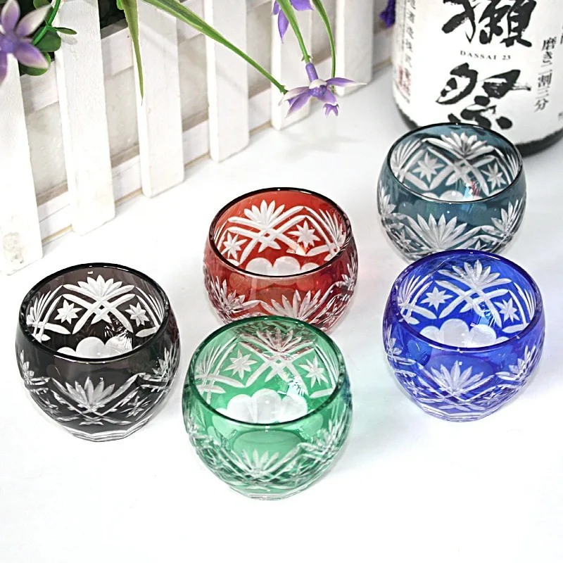 Edo Kiriko Japanese Sake Cup Hand Carved Glassware Sake Set Free Shipping