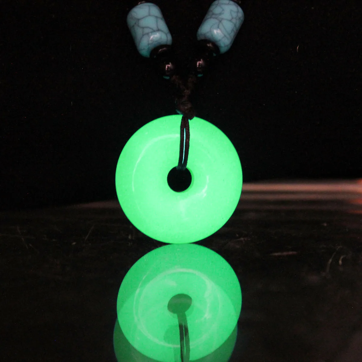 Round Donut Luminous Stone Pendant Lucky Coin Amulet Protection Charm Peace buckle Necklace Pendant FOR Boys Girls