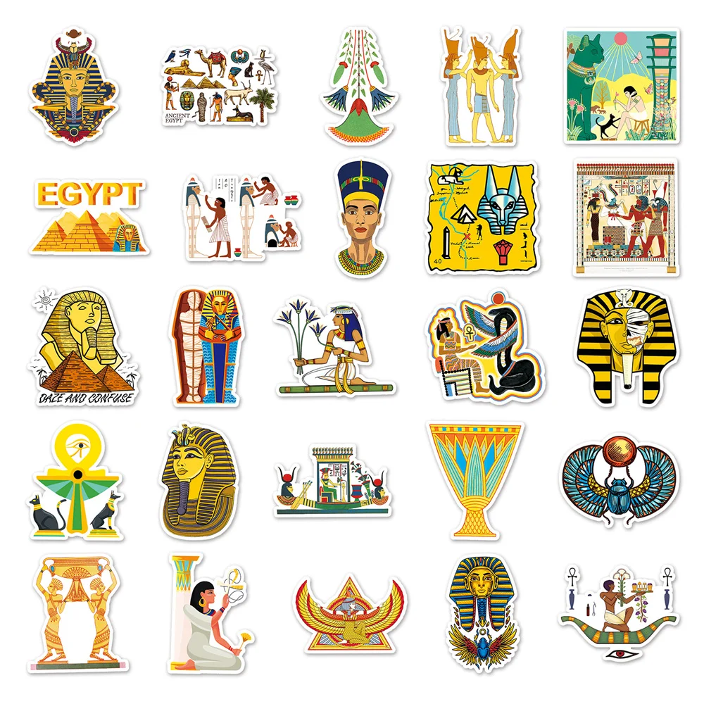 50pcs Pharaoh Egyptian Pyramids Stickers Pack Suitcase Stationery Guitar Laptop Phone Scrapbook DIY Sticker Journal Accessories