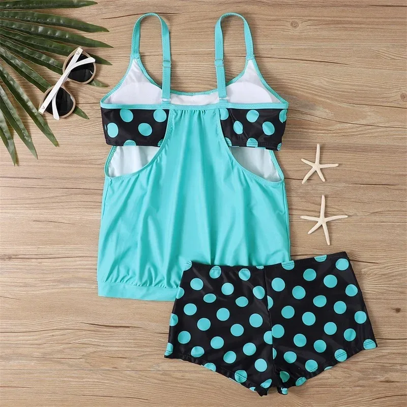 2 Piece Women's Plus Size Swimwear Spliced Polka Dot Print Split Trunks Swimsuit Summer 2025 New Casual Beachwear Bathing Suit