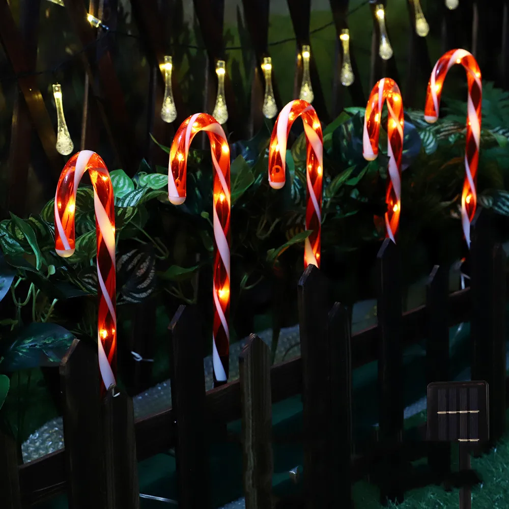 2024 Christmas Crutches Solar Lights Outdoor Lollipop Lamp LED Garden New Year Decoration Waterproof Landscape Lights 5pcs 390