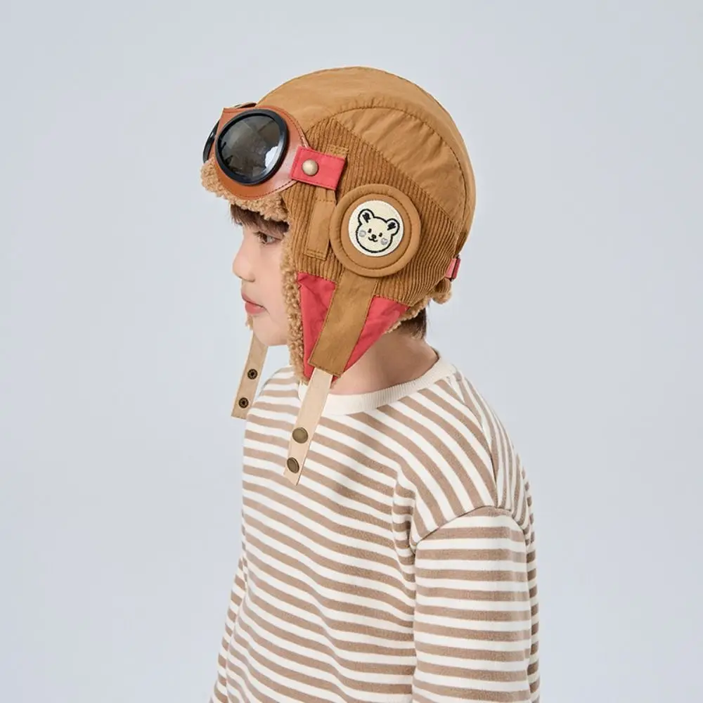 

Ear Protection Warm Children's Pilot Hat Cute with Glasses Earflap Hat Soft Thickened Lei Feng Hat Boys