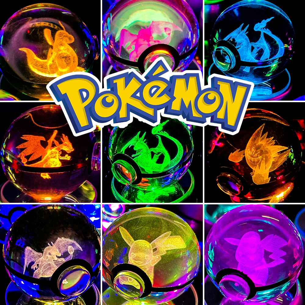 

Хрустальный шар с изображением покемона, 3D Пикачу, ночник, основание лампы, Pokeball, хрустальный стеклянный шар с покемонами, декор, подарок на день рождения, Рождественский подарок