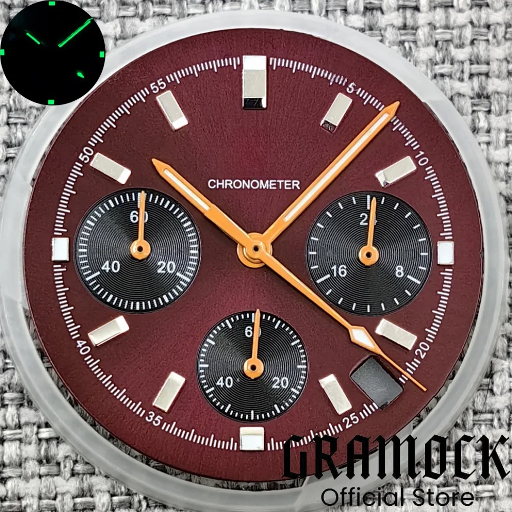 30 مللي متر أزرق ثلجي/بورجوندي أحمر/أسود/أبيض/كورال أخضر كرونوغراف VK63 قرص مع VK63 6 دبوس الأيدي C3 Lume Fit VK63 ملحقات الساعة #3