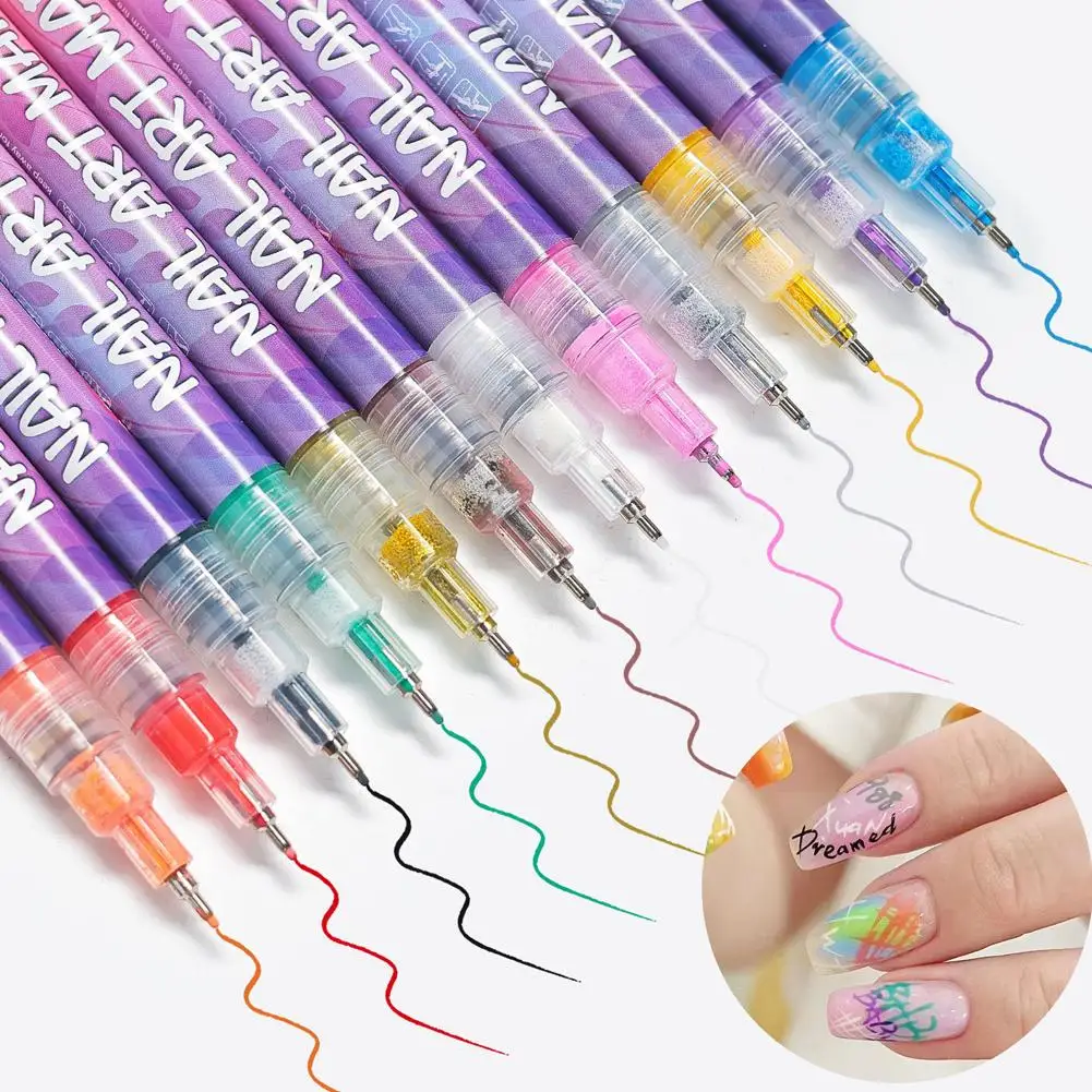 12 개/대 네일 펜 방수 및 빠른 건조 예술적 낙서 DIY 뷰티 네일 도구 네일 아트 낙서 펜 ﻿ 0.5mm