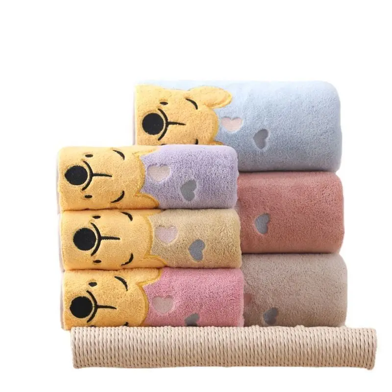 Thickened Winnie The Pooh Embroidered Coral Velvet Bath Towel Soft Household Towel Children\'s Cartoon Bath Towel