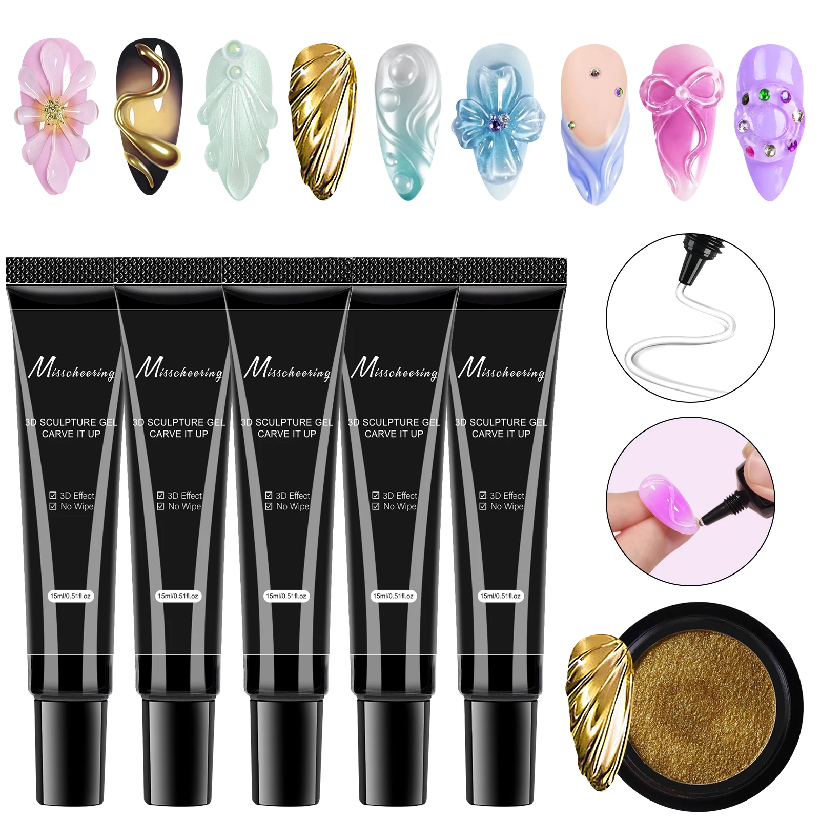 

5pcs/set 3D Nail Art Gel - DIY Designs Waterproof Sculpting gel Waterproof Nail Art Design Gel for Intricate Carvings & Shapes