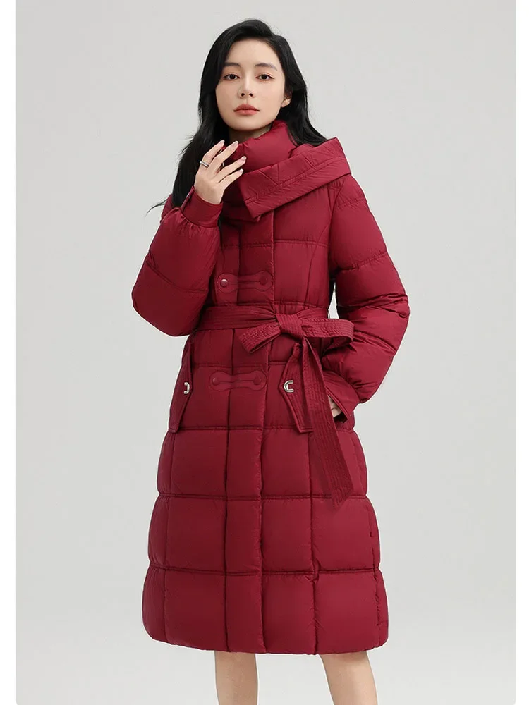 Winter New Long Hooded Cotton Padded Jacket Coat Women Thick Parkas Female Casual Outerwear with Belt Loose Overcoat For Women