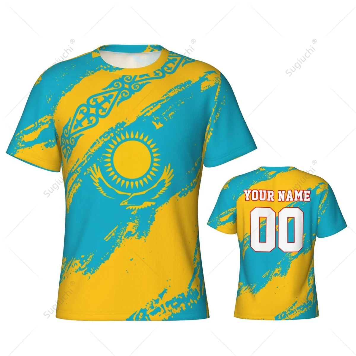 

Пользовательское имя Нунбер казахстанский флаг Цвет Мужская плотная спортивная футболка Женские футболки для футбольных болельщиков 2025