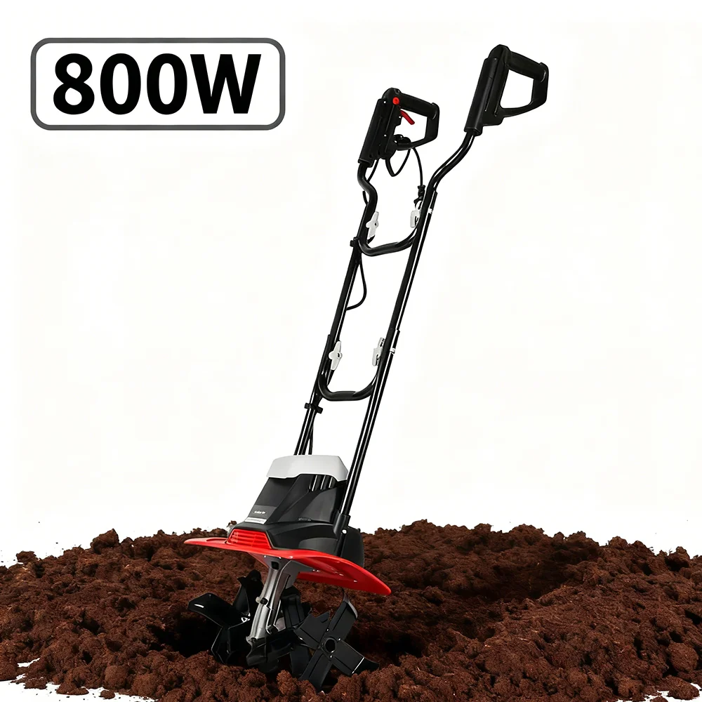800W Walk-Behind Electric Tiller Mini Power Cultivator Soil Loosener Efficient for Raised Beds & Vegetable Patch