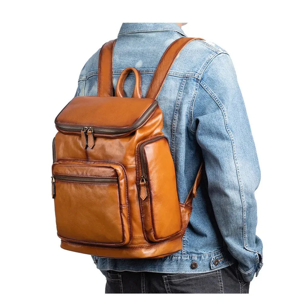 Vintage Men's Genuine Cowhide Leather Backpack 14