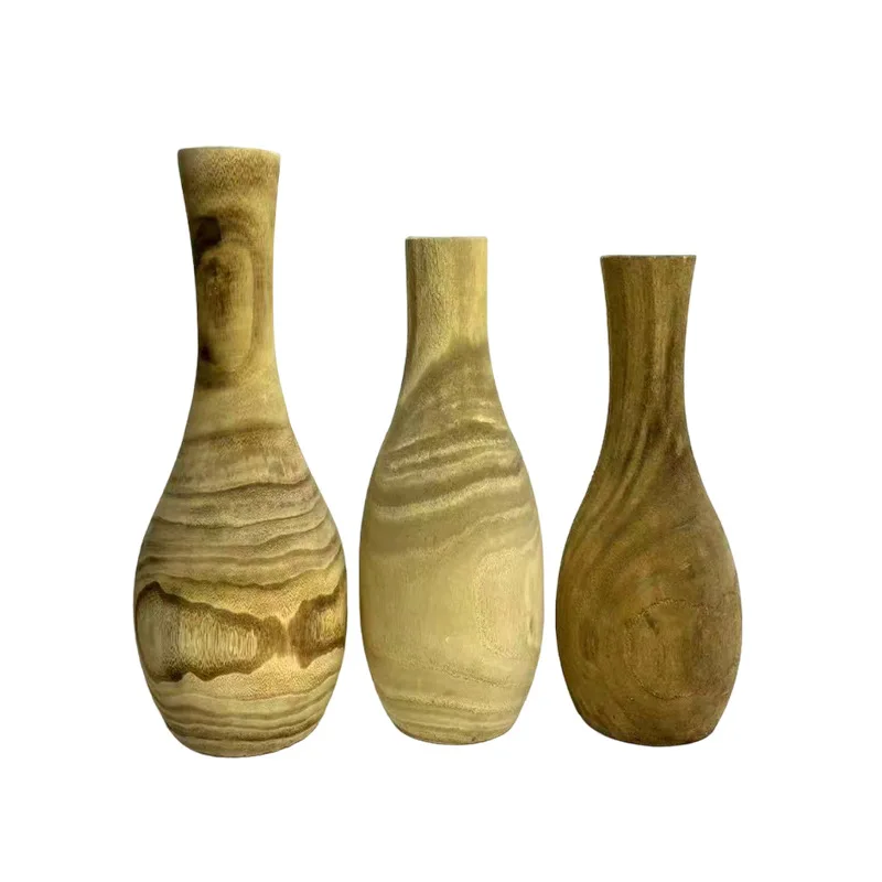 

New Chinese-style wind retro solid wood vase ornament model room hotel homestay desktop dried flower arrangement