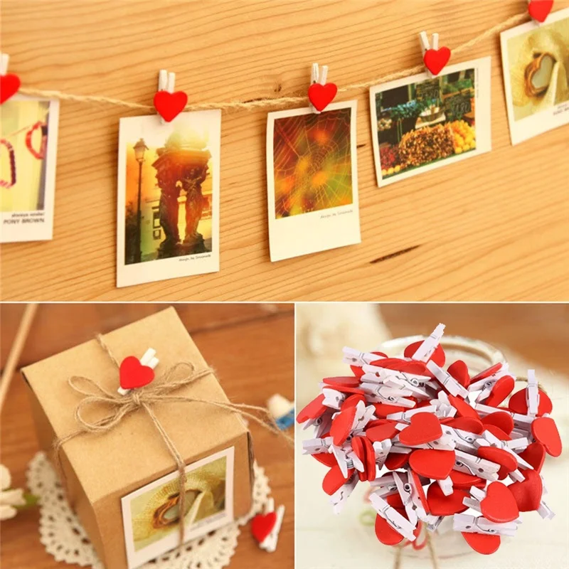 50pcs Heart Wooden Pegs Pins Memo Picture Photo Clips Wedding Xmas Party DIY Decoration