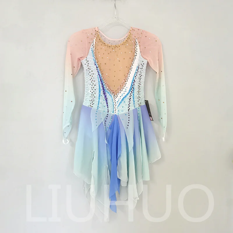 LIUHUO Ice Figure Skating Dress Girls Women Teens Stretchy Spandex Gradient Competition Wholesale