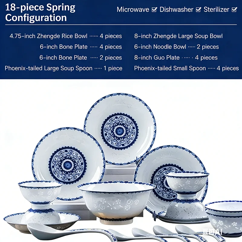 Blue And White Porcelain Dinner Set 18/28/60pcs Ceramics Dish Sets Full Set Luxury China Exquisite Tableware Set 4/6/10 Persons