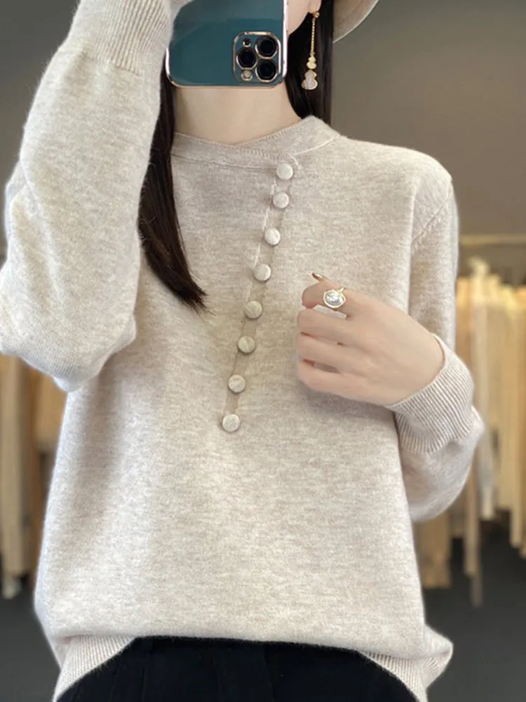 

New Chinese Sle Long Sve round Ne Knitted Sweater Comfortable Faion Casual Boting irt for Women Commute Sle