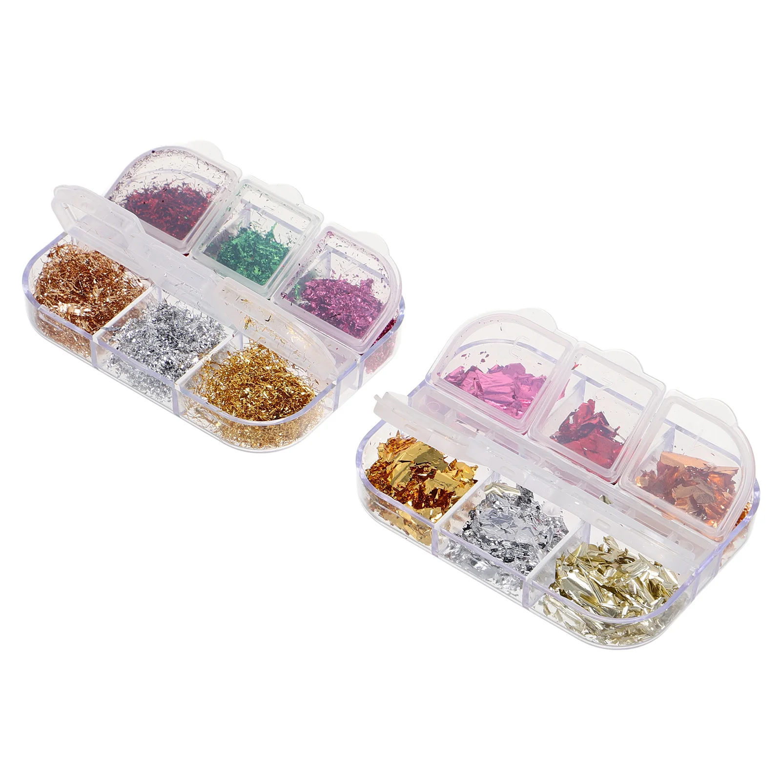 2 scatole di coriandoli metallici per unghie, scaglie di lamina d'oro e d'argento, glitter colorati per nail art per donne e ragazze, decorazione artigianale per manicure