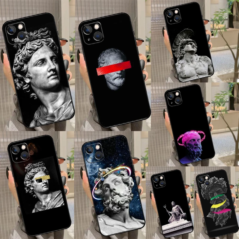 Greek God Statue Face Cover For iPhone 14 11 12 13 15 16 Pro Max Mini Plus X XR XS Max Case