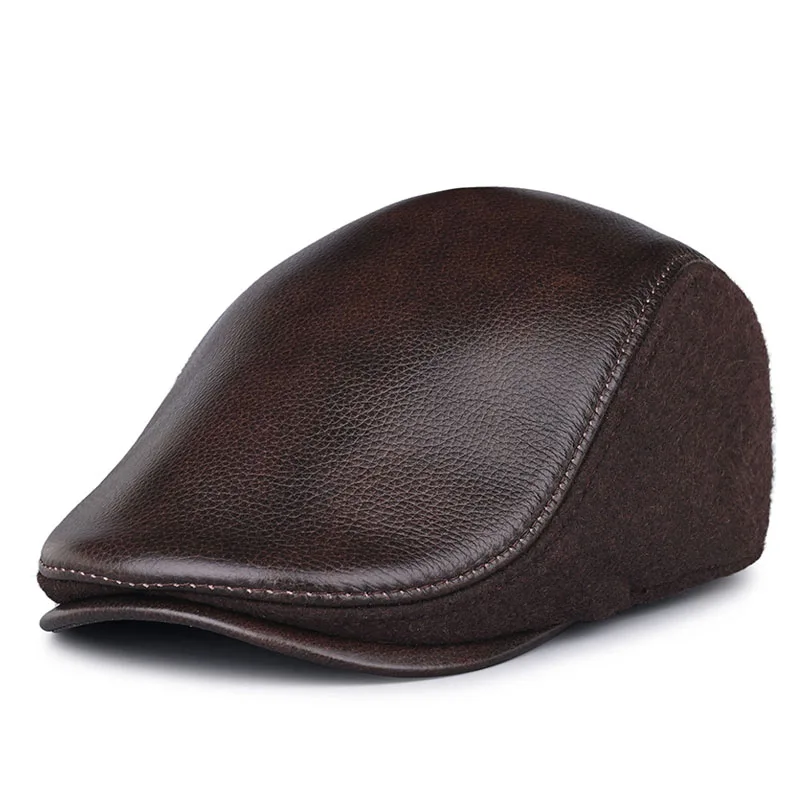 Men Real Leather Beret Male Thin Hats 55-61 cm Grey/Brown Forward Cap Leisure Duckbill Casquette Golf The Driver