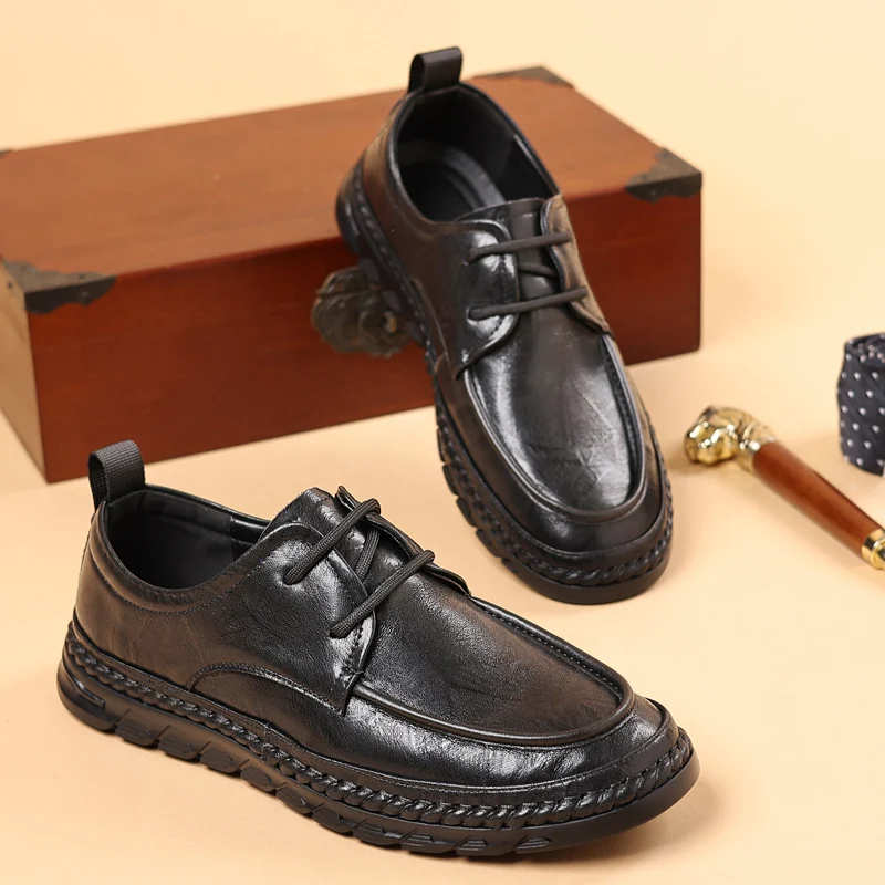 

Men's Casual Shoes Handmade Sewing Leather Upper Comfortable Inner Lining Anti-slip Wear-resistant Business Leather Shoes Men