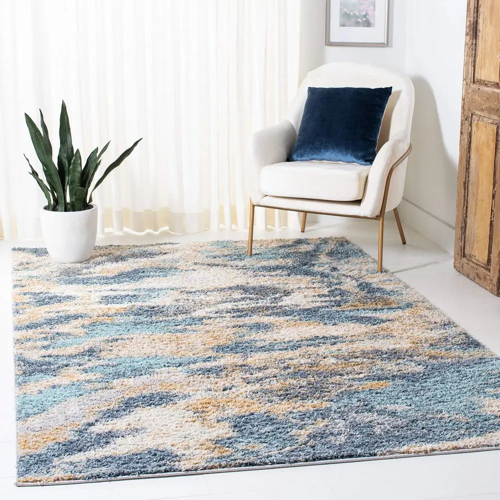 

Calista Collection Area Rug 10 x 14, Blue amp Grey, Abstract Design, NonShedding amp Easy Care, 1inch Thick Ideal for High Traf