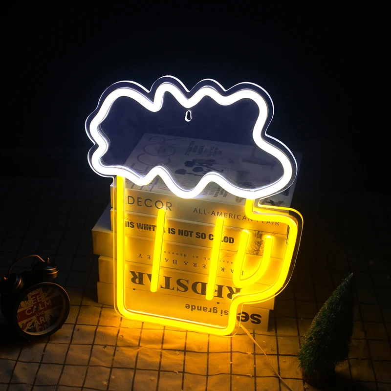 

Ineonlife Beer Mug Led Custom Made Neon Sign Advertise Cool Shape Night Light Bar Shop Party Club Home Room Wall Decor Gift USB