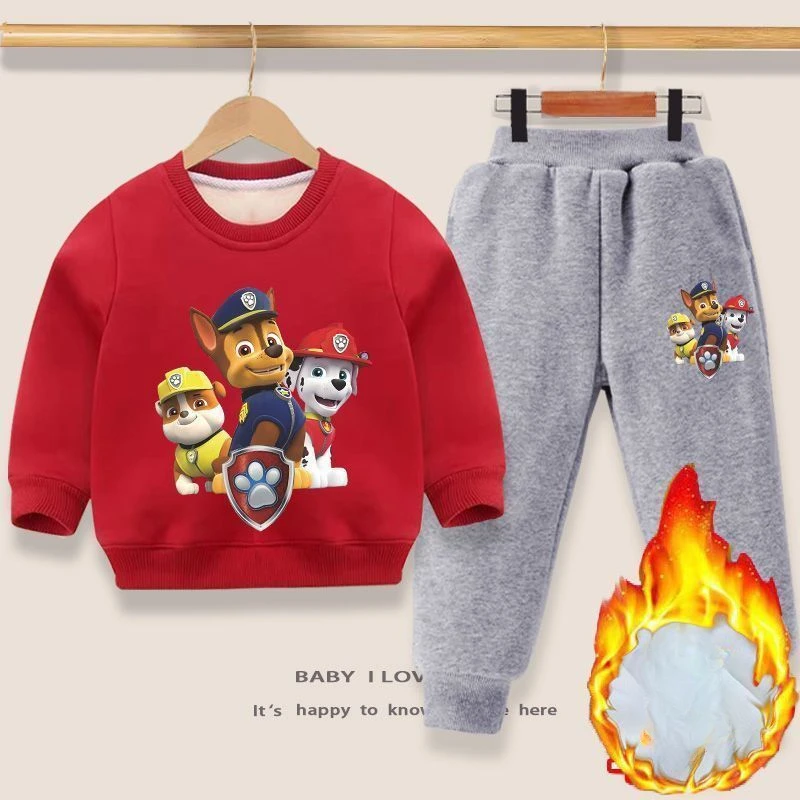 PAW Patrol Autumn Winter New Children's Hoodie Set Baby Sports Set Baby Warm Sweatshirt and Sweatpany 2pcs Set Kids Tracksuit