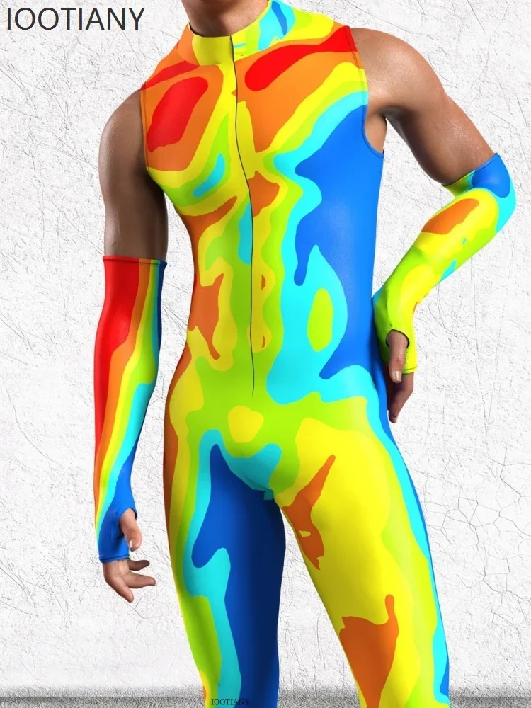 Косплей Хэллоуин мужской сексуальный красочный 3d принт киберпанк боди с мышцами праздничная вечеринка робот сценическое ролевое представление Cos