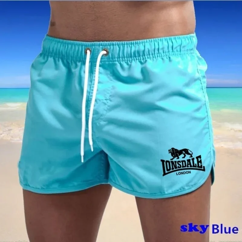 New summer men\'s beach shorts Lonsdale Print Sport Running shorts Swim Shorts Shorts Quick dry sport board shorts