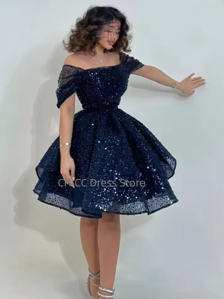 เลื่อมชุดราตรีปิดไหล่แขนกุดชุดราตรีมินิงานค็อกเทลปาร์ตี้ชุดที่กำหนดเอง فساتين سهرة