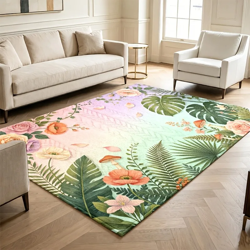 Vintage European Peacock Feather Floral Area Rug Golden Baroque Ornament Flower Print Large Floor Mat for Luxe Decor Area Rug