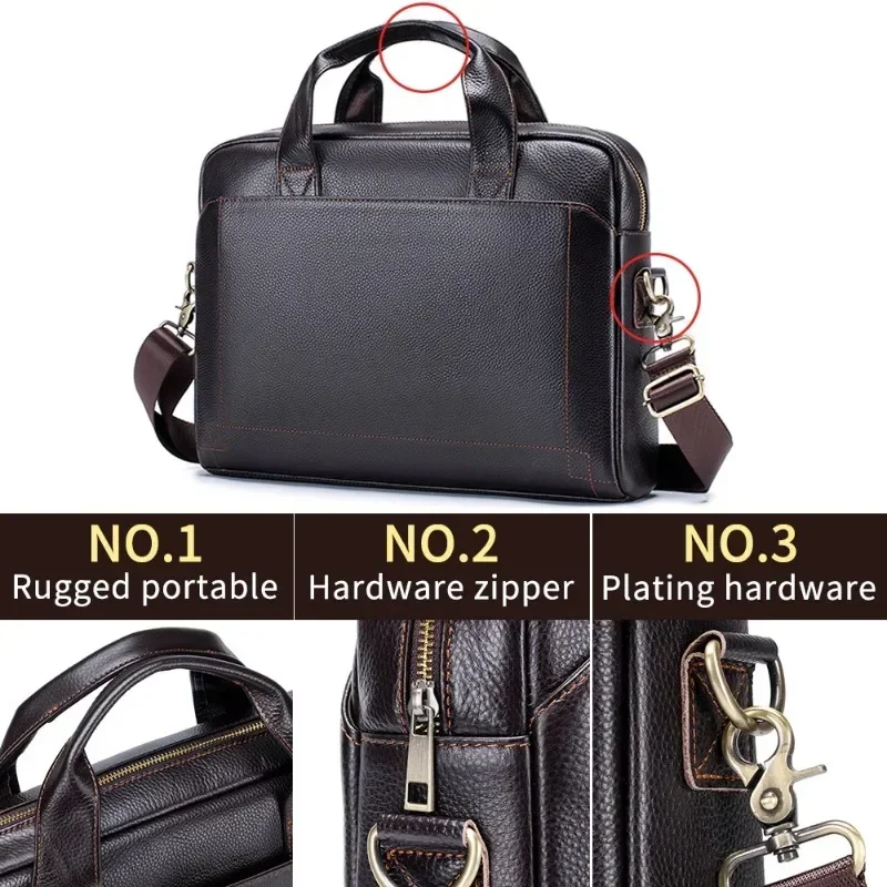 Herren Lederhandtasche Leder Laptoptasche Diagonal Cross Bürotasche Messenger Laptoptasche für Männer Oberschicht Rindsleder Aktentasche