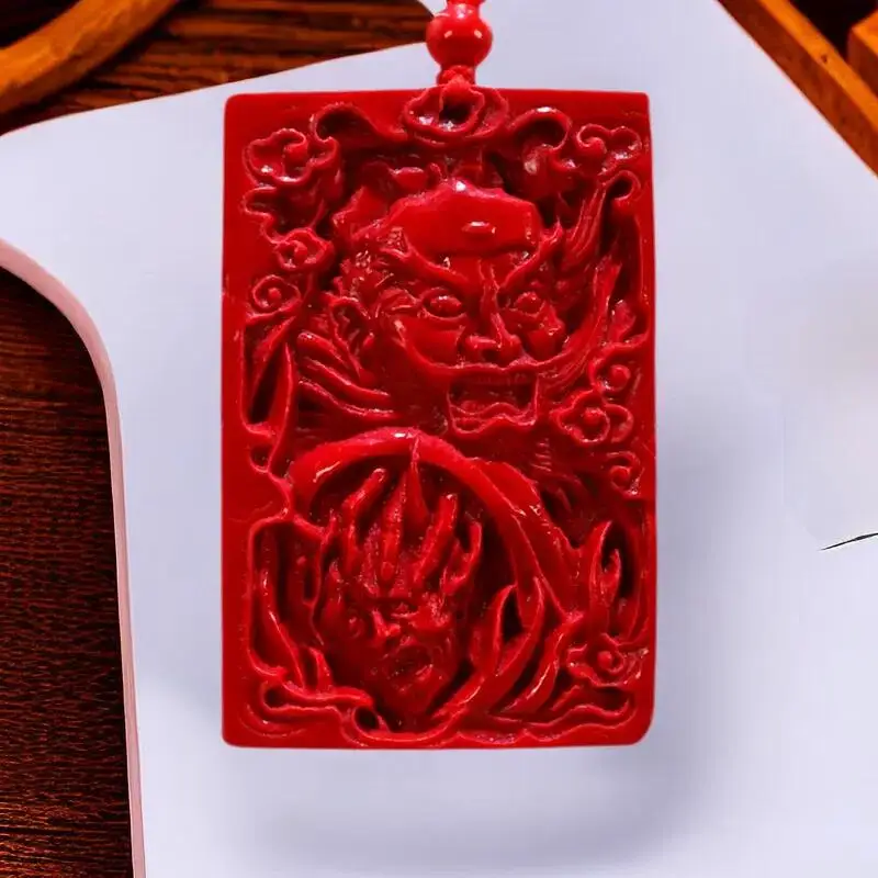 Cinnabar Patron Saint Pendant Gifts for Women Gemstone Designer Red Charm Talismans Carved Stone Accessories Luxury Jewelry