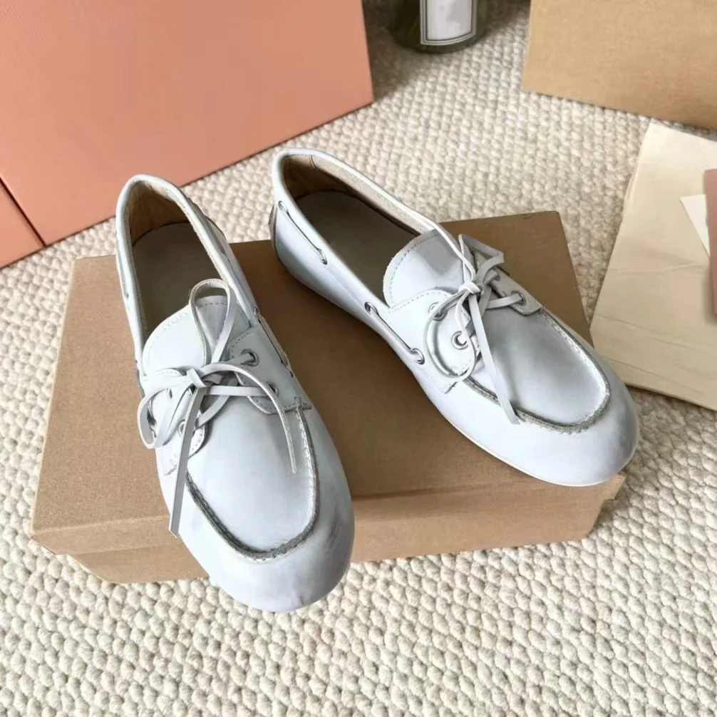 2025 FANGXITING توب الربيع الجلد المدبوغ حذاء بدون كعب مسطح امرأة الدانتيل يصل الجلود الشقق ماركة غير رسمية خارج الباب القيادة عطلة المشي #6