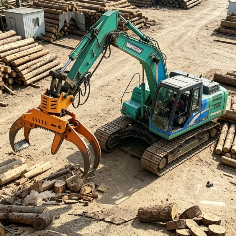 Customized rotating log grapple saw hydraulic timber shear forestry wood cutter heavy duty tree tool
