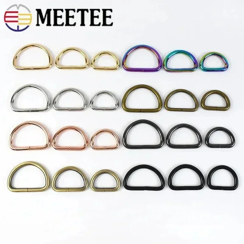 30Pcs Meetee 12-50mm Metal O D Ring Buckle Bag Strap Adjust Clasp for Garment Handbag Belt Buckles DIY Craft Hardware Accessory