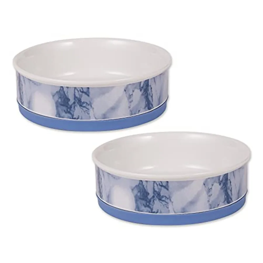 

Ceramic Marble Non-Slip Pet Bowls Dishwasher Safe Large Set 7.5x2.4 Blue 2 Count
