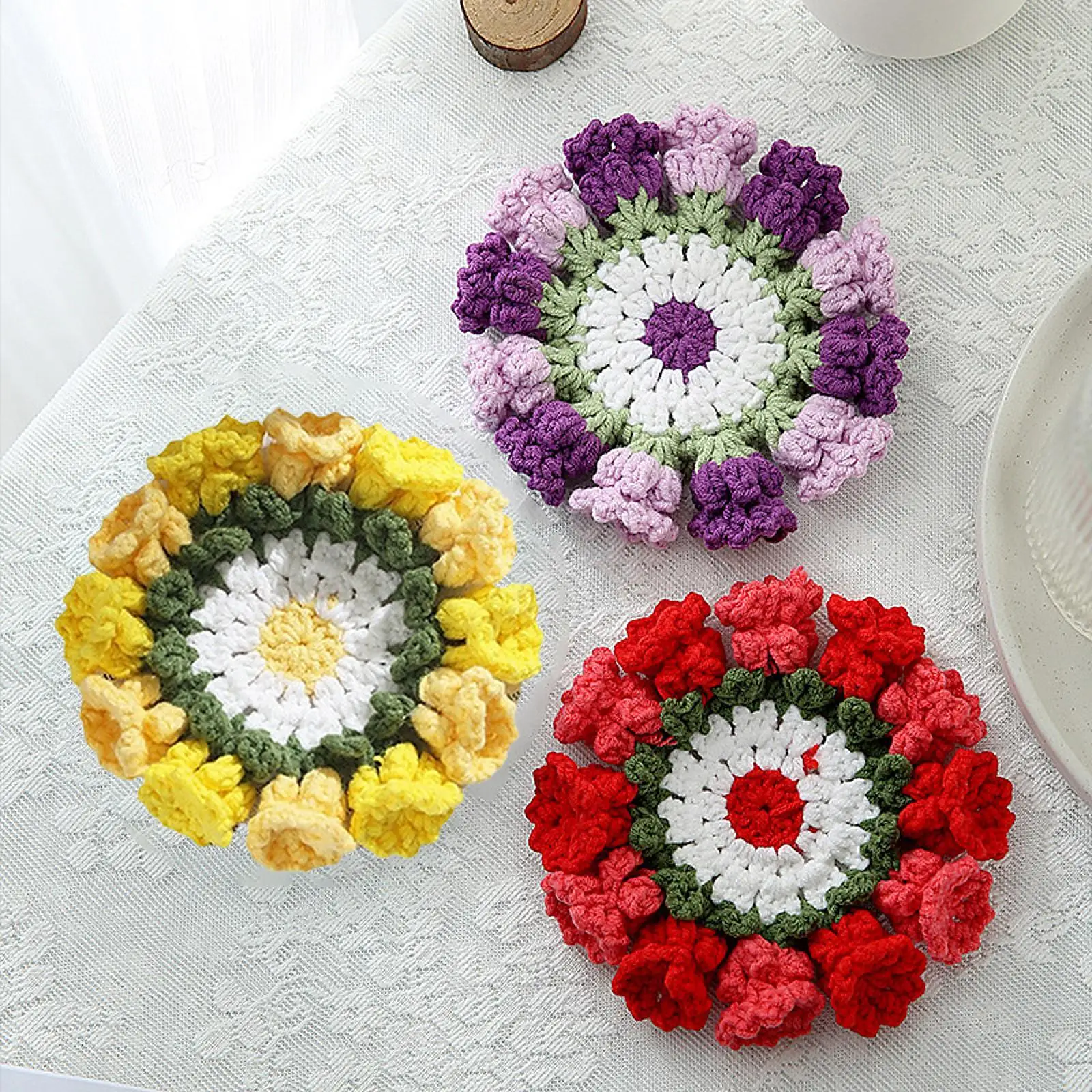 

Crochet Coaster Cute Creative Heat Insulation Knitted Reusable Lily of The Valley for Dining Table Kitchen Bar Living Room Decor
