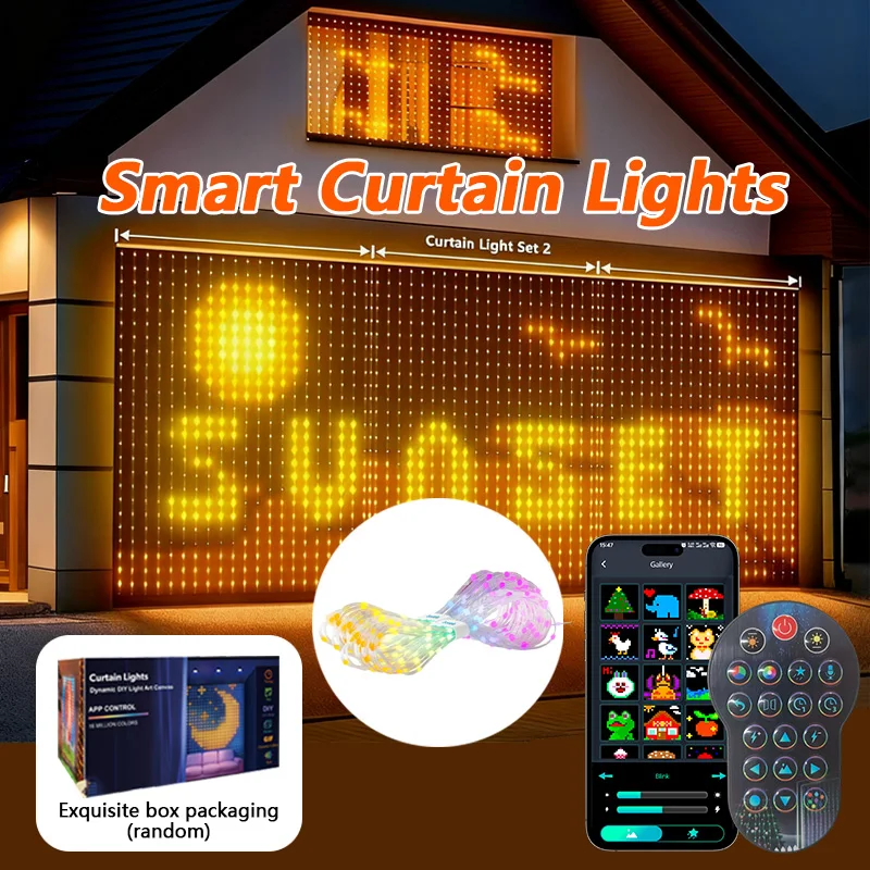 أضواء الستار الذكية RGB LED أضواء الجنية DIY الألوان نمط النص مزامنة الموسيقى الموقت App التحكم لغرفة النوم في الهواء الطلق ديكور الحفلات