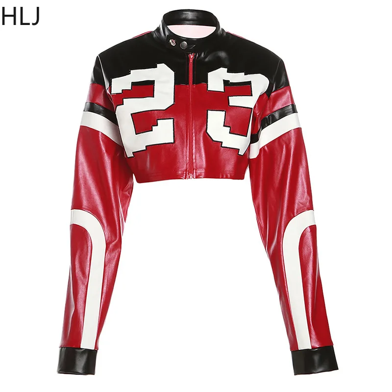 HLJ Fashion Y2K Letter Leather Jacket Outfits Women Zip Long Sleeve Crop Top And Pleated Mini Skirt Two Piece Sets Trend Clothes