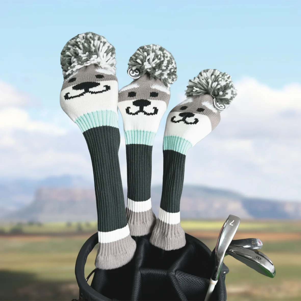 Kawaii Schnauzer Golf Head Covers for Driver & Woods-for golf lovers, Cute Schnauzer Designed to Fit All Woods and Driver